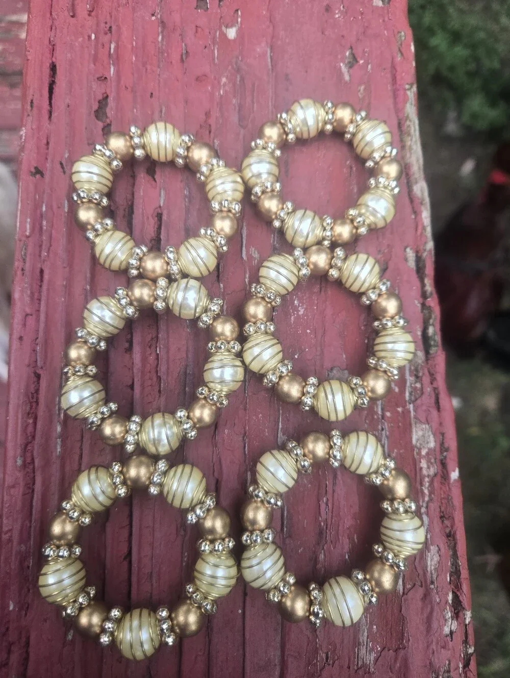 Gold and Cream Bead  Napkin's Rings Set  Of 6